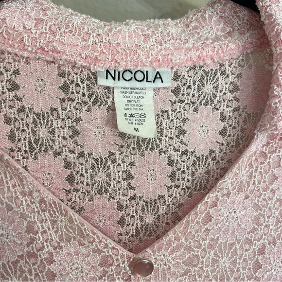Vintage Nicola pink floral lace collared short sleeve top coquette soft girl M - Picture 7 of 14